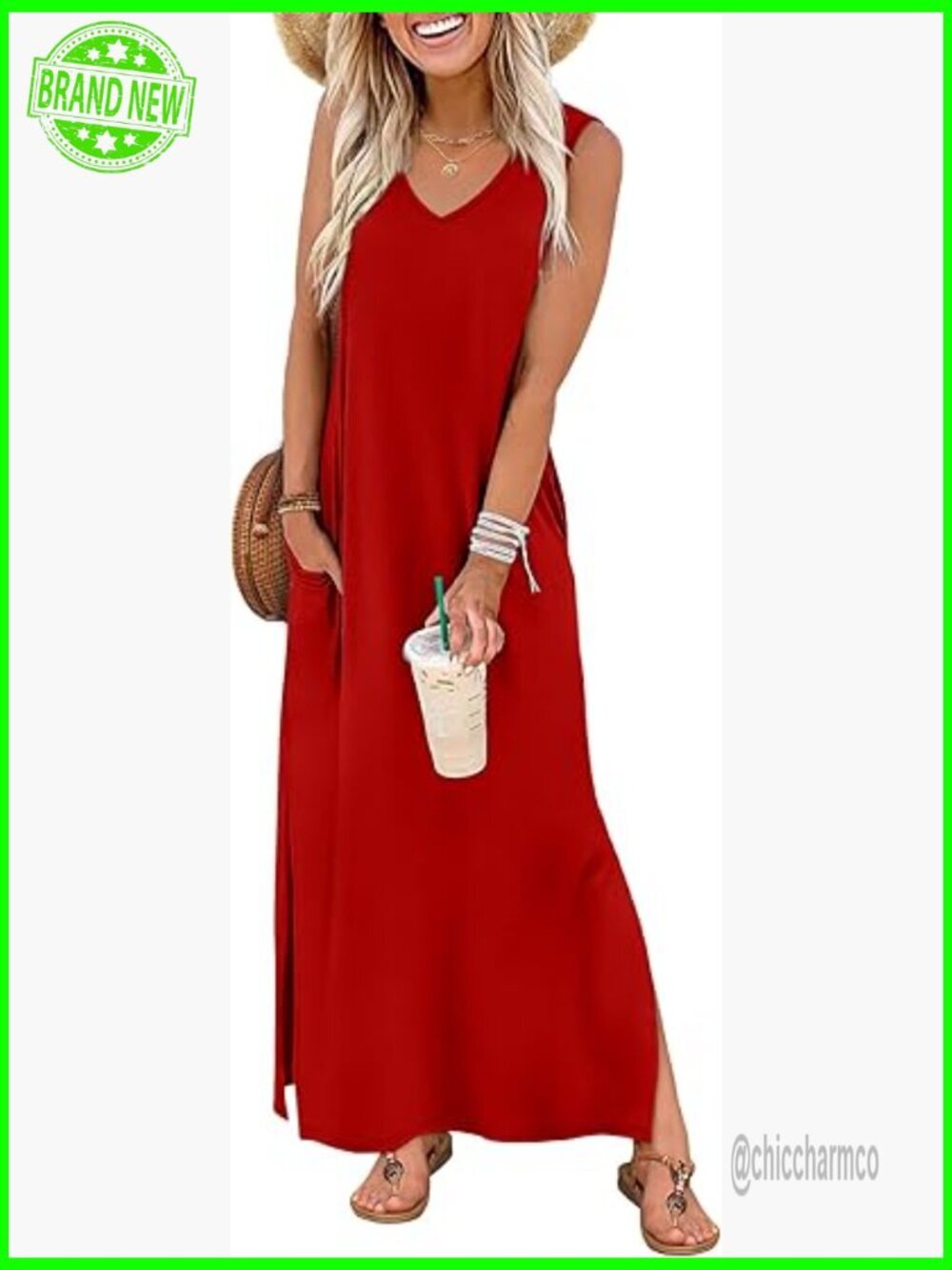 Maxi Summer Dress with Pockets V-Neck Sleeveless Loose Fit S-2XL